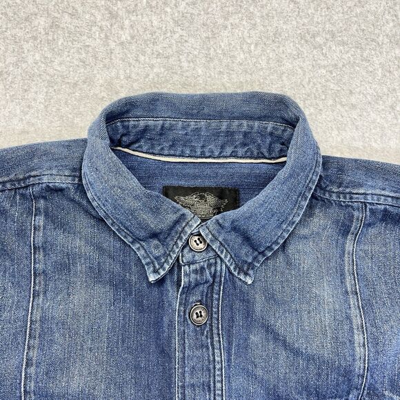 Harley-Davidson Denim Button-Down Shirt Men’s XL Blue Prison Style Workwear - Picture 2 of 13